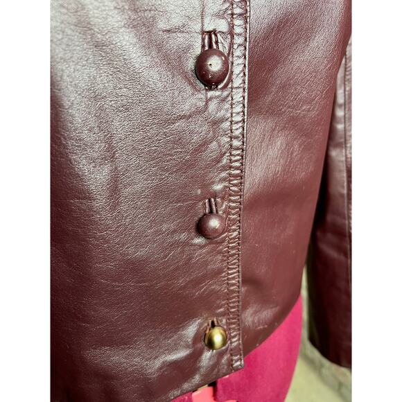 leather Jacket OXBLOOD red burgundy wine cropped puff sleeves - Picture 6 of 16